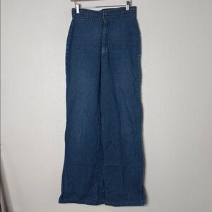 Vintage 70s Militaires Denim Jean Wide Leg Pants Size 27/28 High Rise Retro